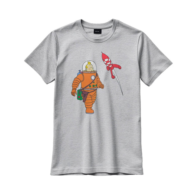 CAMISETA GRIS HOMBRE TINTIN ASTRONAUTA TALLA L