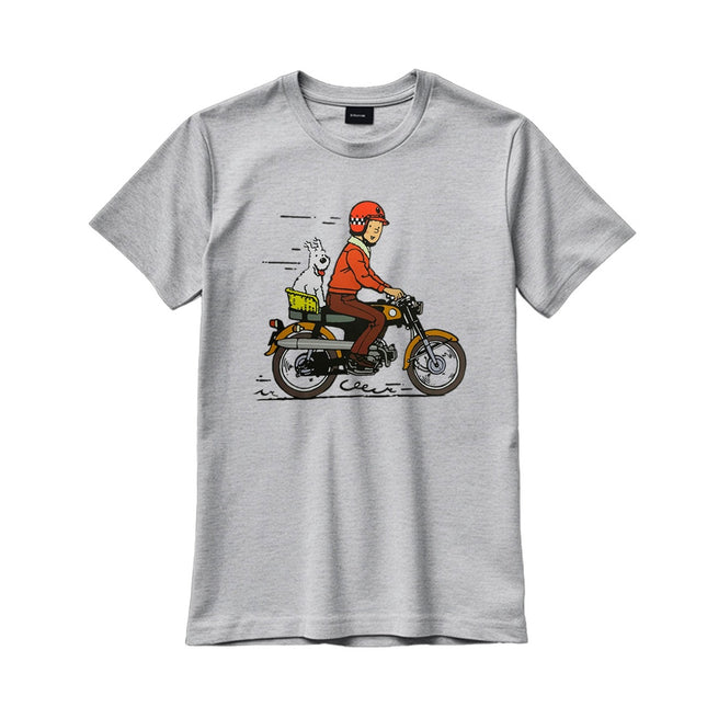 CAMISETA GRIS HOMBRE TINTIN MOTO TALLA S